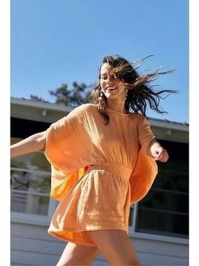Free People Orange Short Sleeve Romper